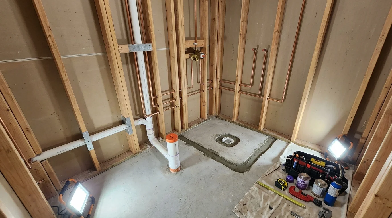 Bathroom rough-in plumbing during remodel by Johns Plumbing LLC in Paramount