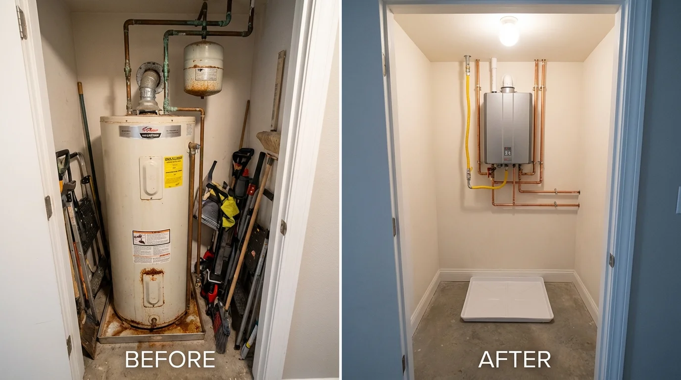 Tank water heater versus wall-mounted tankless unit comparison for Paramount, CA homeowners