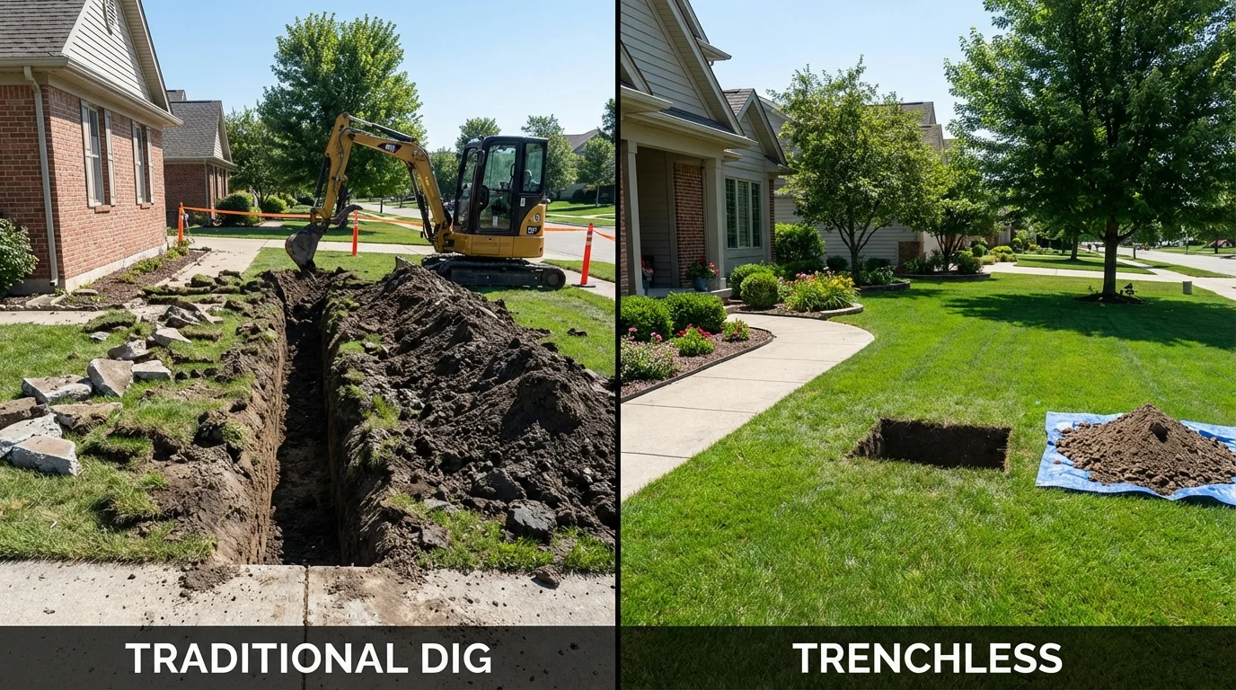 Trenchless sewer repair with minimal yard damage versus traditional excavation in Paramount, CA